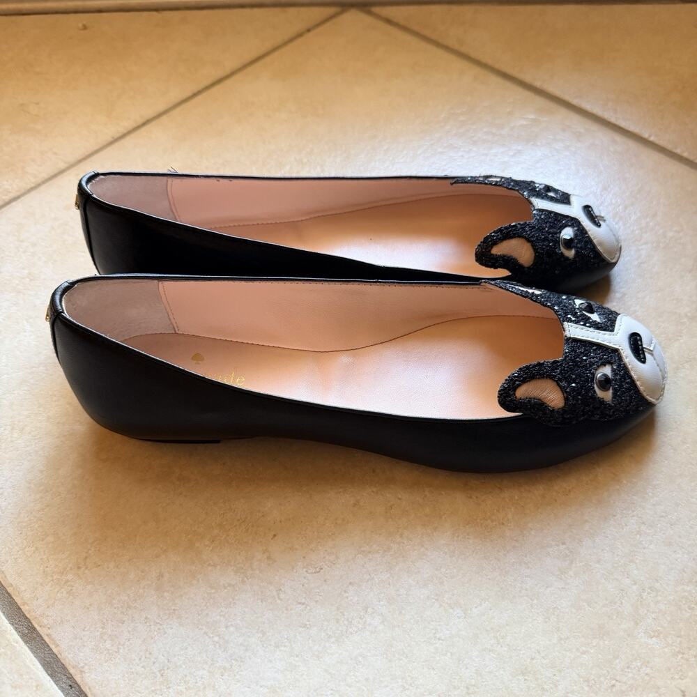 Kate Spade New York Boston Terrier Winthrop Black Leather Flats Womens 8 - Picture 3 of 13